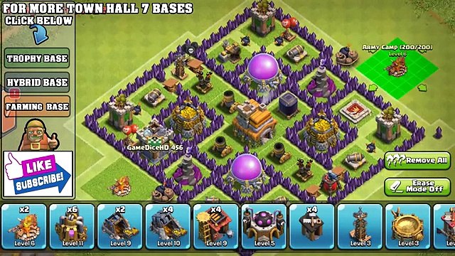 CLASH OF CLANS - TH7 Hybrid BASE + Defense REPLAY 2015 COC Town Hall 7 Defense With Air Sweeper