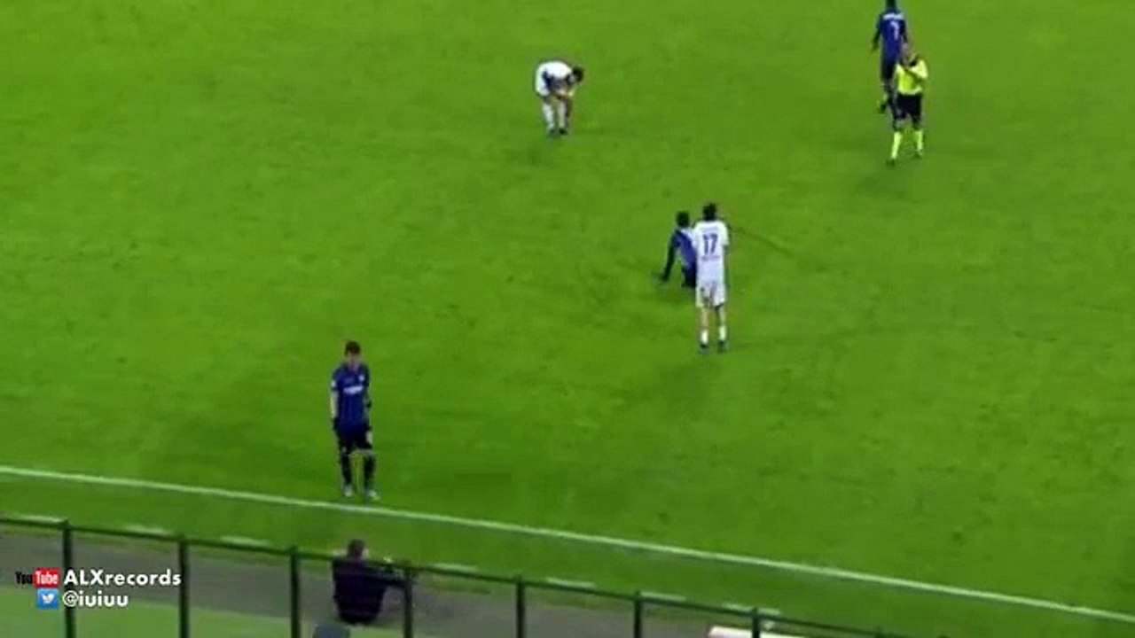 Inter boss Roberto Mancini lands on his backside after slipping during the game with Frosinone