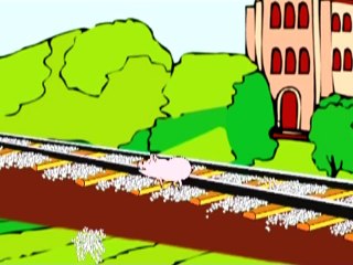 Piggy on the railway line picking up stones - 3D Animation English Nursery rhyme song for
