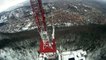 Beautiful paragliding flight above snow-covered city