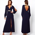 Elegant fashion maxi dress, blue women dress beaded thigh slit evening dress Best Buy