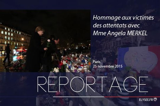 François Hollande et Angela Merkel, place de la République, pour un hommage aux victimes