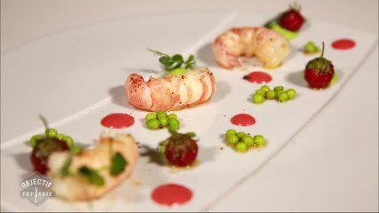 Les langoustines à la fraise et petits pois