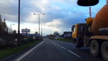 Cement Mixer Truck Driving Without Front Wheel