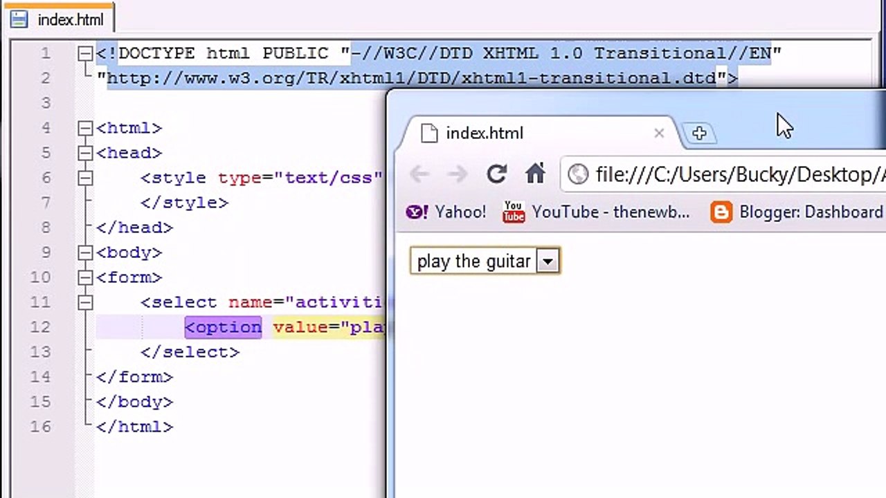 XHTML and CSS Tutorial - 42 - Drop Down Lists