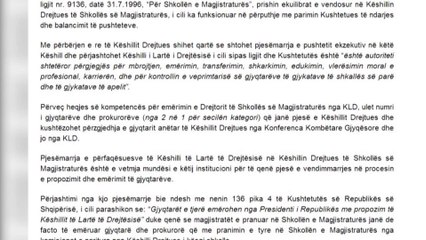 PRESIDENTI KTHEN NE KUVEND LIGJIN PER SHKOLLEN E MAGJITRATURES