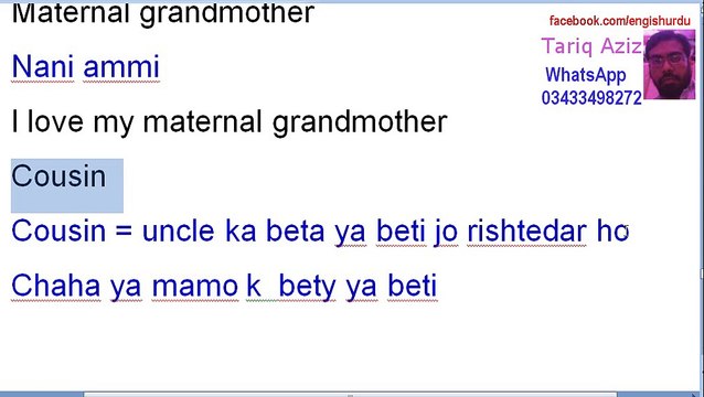 Names of Relations Lesson forty-Eight Family Members Name with sentences In Urdu