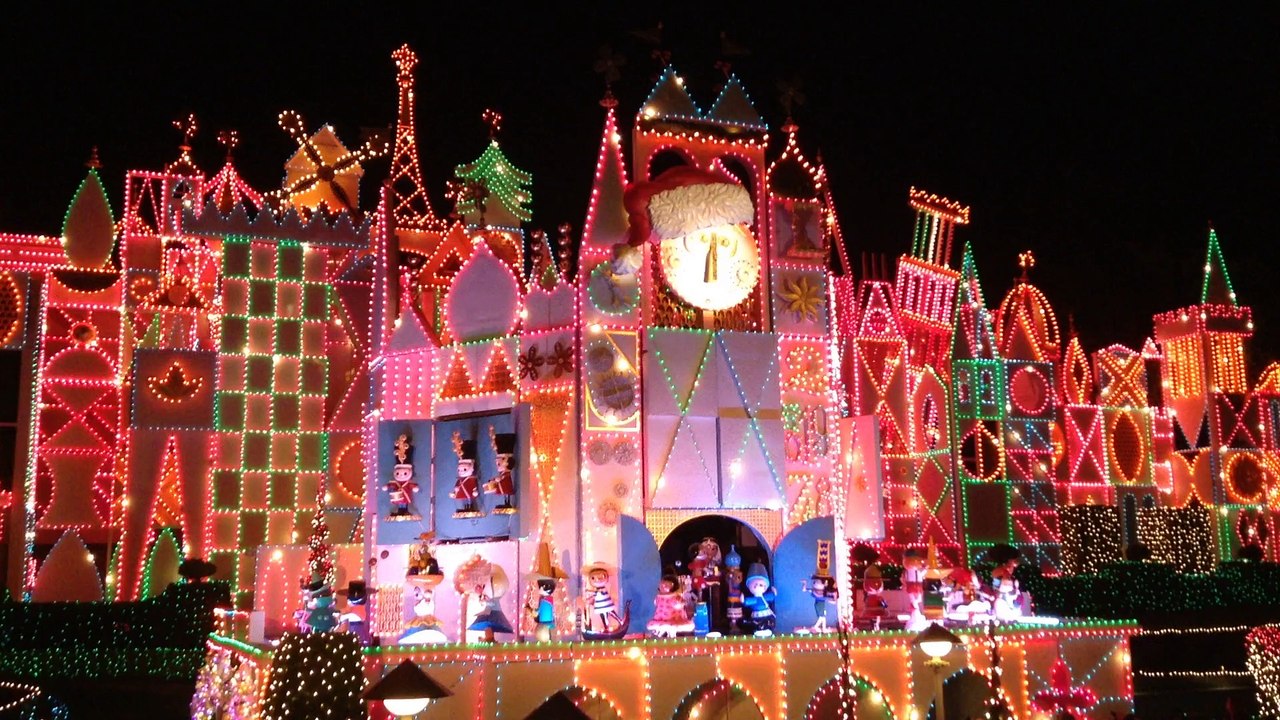 It's a Small World Holiday Clock Parade at Night