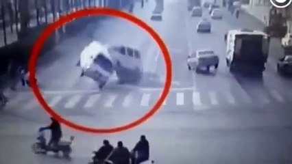 Bizarre accident with vehicle tail left in air by unknown force