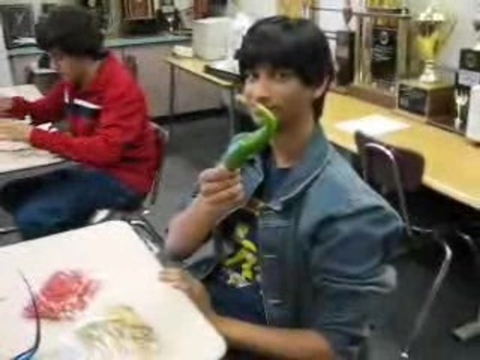 Josh eats a pepper