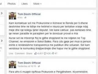 DEPUTETI TOM DOSHI TE ENJTEN NE PROKURORI, “ DO DEPOZITOJ PROVAT QE DISPONOJ” LAJM