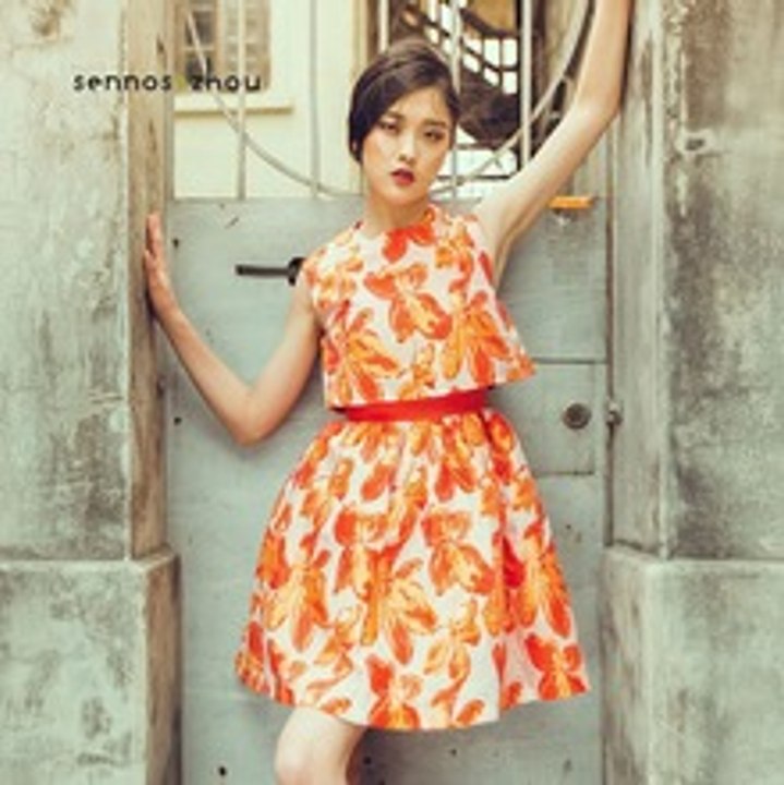 Jacquard orange flower dress A dress Best Seller