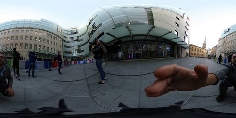 360 Spiderman Alain Robert climbs BBC building.