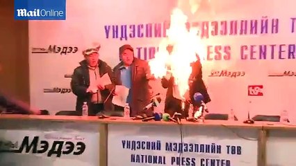 Horrific moment trade union boss sets himself alight