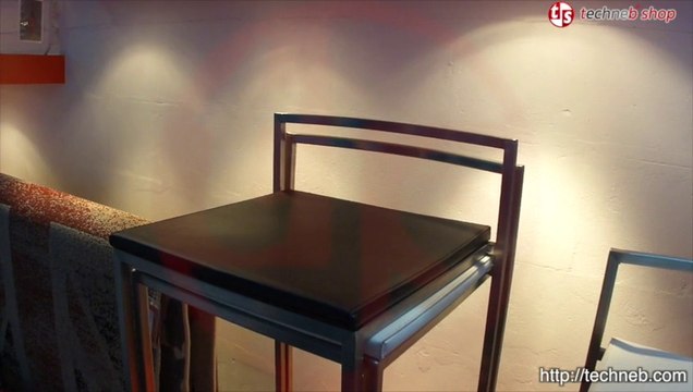 Tabouret carré DORDOE en simili cuir et acier inoxydable (noir)