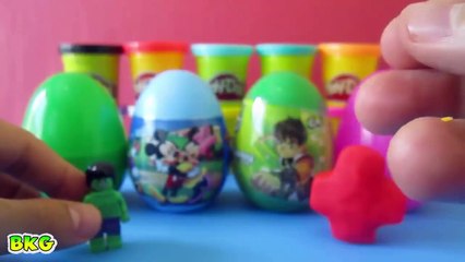 Play Doh Colorful Roll Surprise Eggs Shopkins Mickey Mouse Spiderman Ben 10 Thomas Hello K
