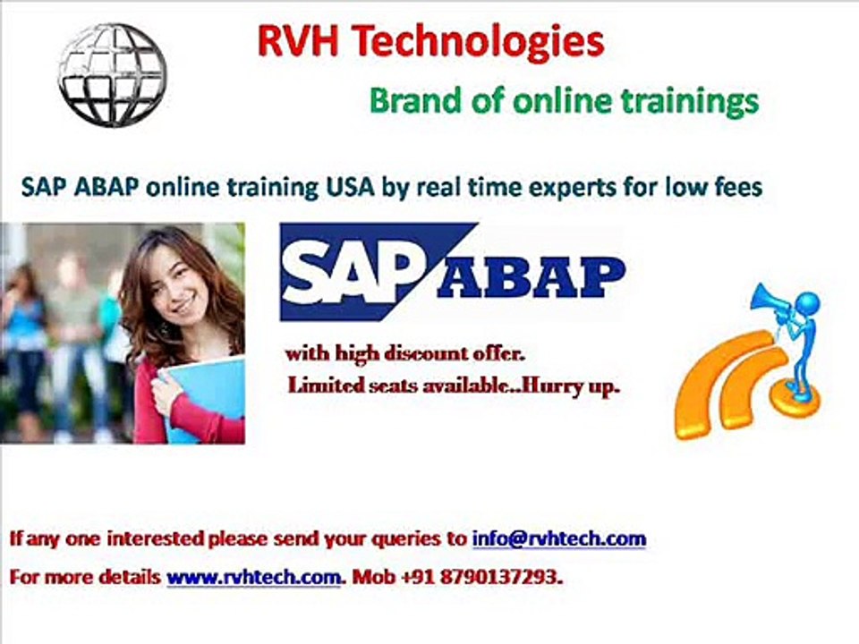 SAP ABAP online training USA by real time experts for low fees cost price.