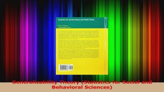 Generalizability Theory Statistics for Social and Behavioral Sciences PDF