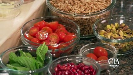 Farro Salad with Tomatoes, Pistachios, and Pomegranate Seeds