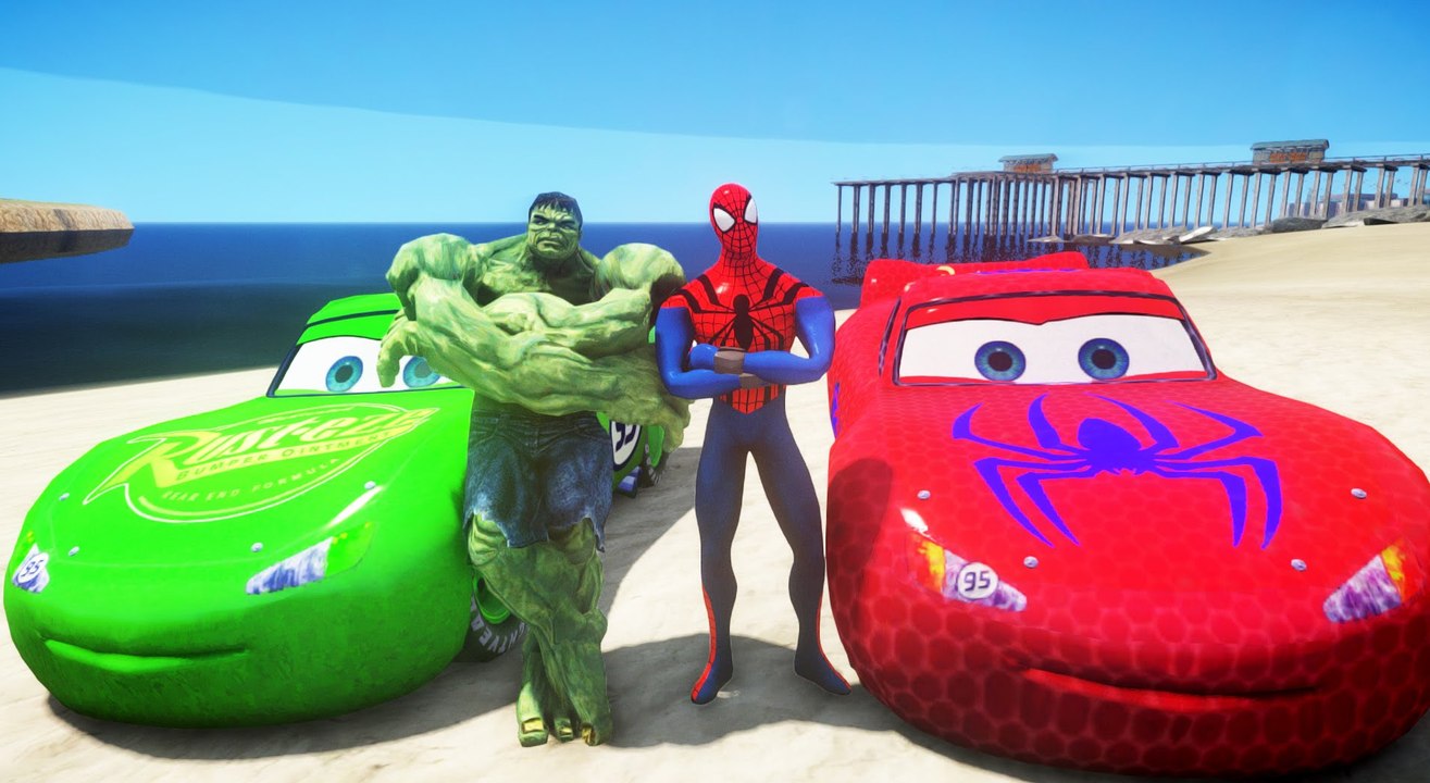 The Amazing SpiderMan with his Spiderman McQueen Cars & Hulk with his Green Lightning McQueen