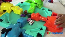 Hungry Hungry Hippo eats Disney Cars Micro Drifters Family Fun Game Surprise Egg toys Spid