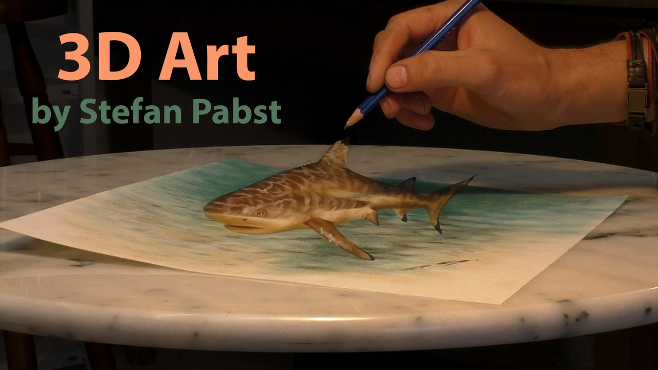 3D Drawing Shark/ Speed Painting an optical Illusion by Stefan Pabst