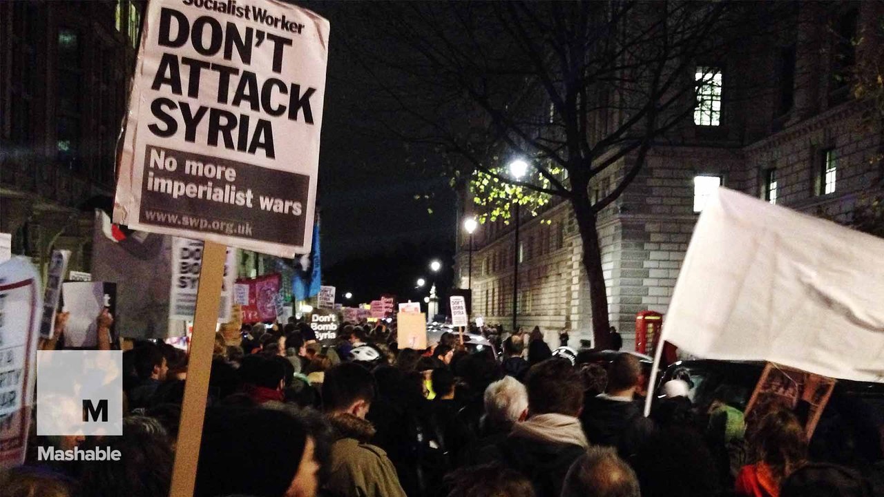 Thousands protest in London on eve of Syria airstrikes vote
