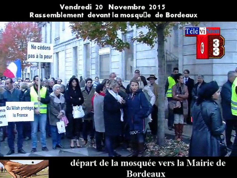 Télévision-Bordeaux-33 prise de parole par Tareq Oubrou et dépar en cortège en direction   Mairie de Bordeaux