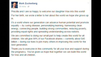 Mark Zuckerberg pledges 99% of shares to charity