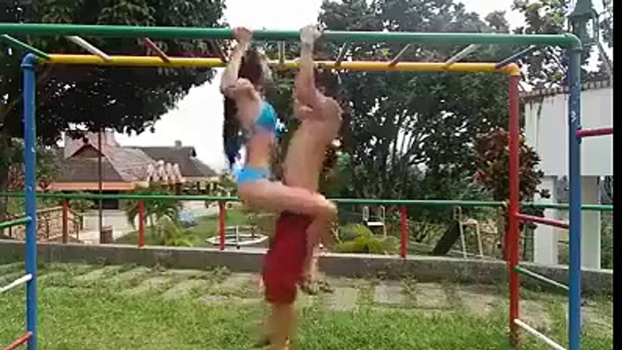 funny Exercise  boy and girl