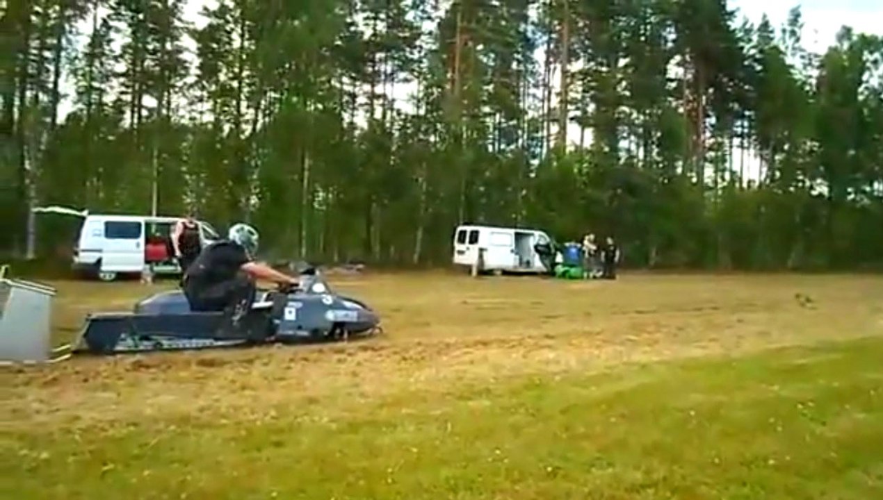 Redneck Snowmobile Drag Racing On Dry Land