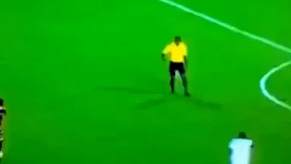 Defender tries flying tackle on invisible man