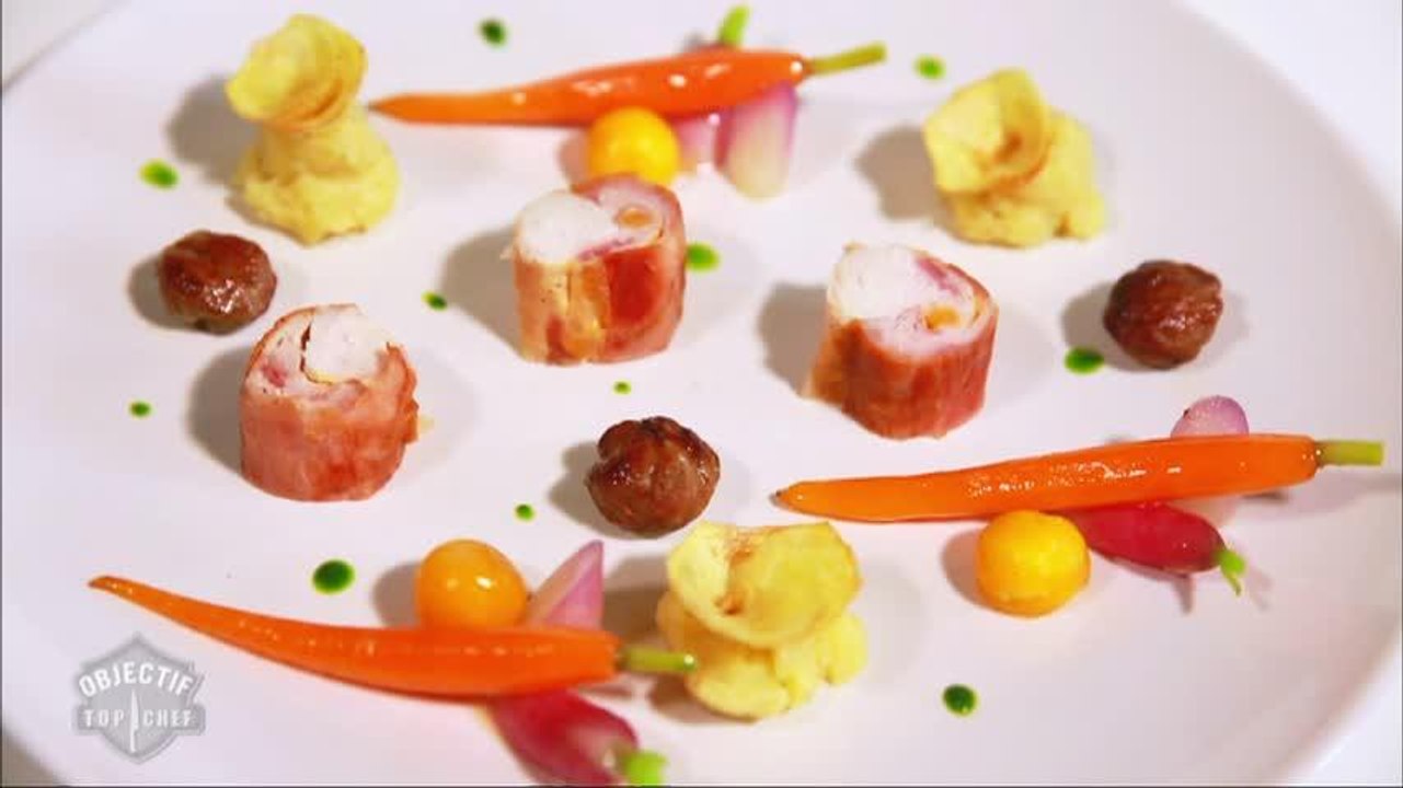 Le plat de Marie-Noëlle : lapereau farci au fromage Mont des Cats, carottes glacées et radis blanchis