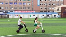 Football game with ET scooter,Electric scooter football player