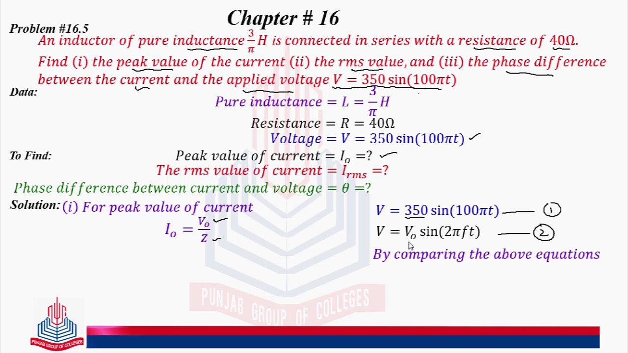 Problem No 16.5 : An Inductor of pure inductance .....