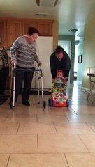 95yr old Grandmother teaches her 9 month old great granddaughter to walk.