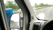Tractor pulling a Trailer overtakes car on highway!