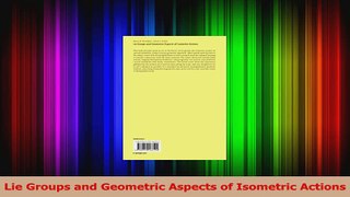 Read  Lie Groups and Geometric Aspects of Isometric Actions Ebook Free