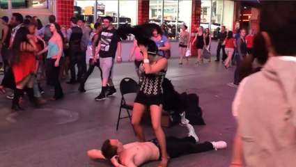Las Vegas Street Dancer Accidently Pees On Volunteer