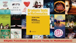 Read  Elliptic Functions Graduate Texts in Mathematics Ebook Online