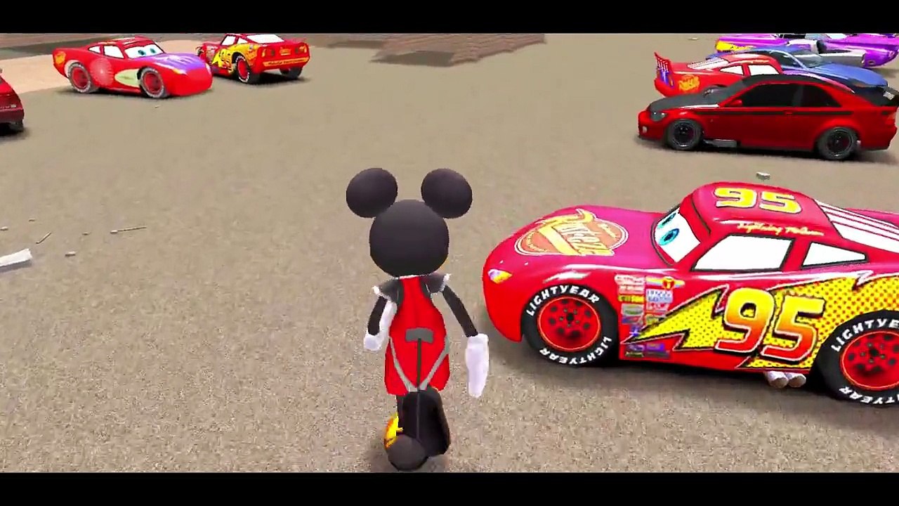 Mickey Mouse plays with his Lightning McQueen Cars FUN RACE + Nursery Rhymes Songs