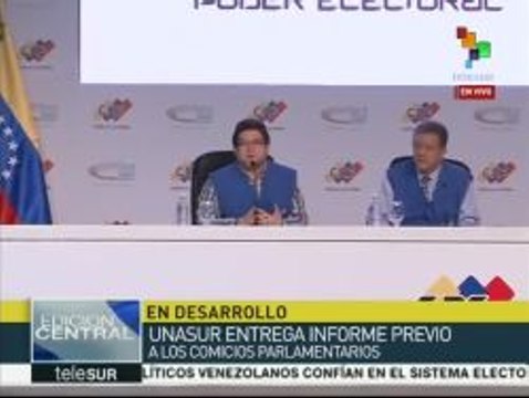 UNASUR entrega informe previo a comicios parlamentarios en Venezuela