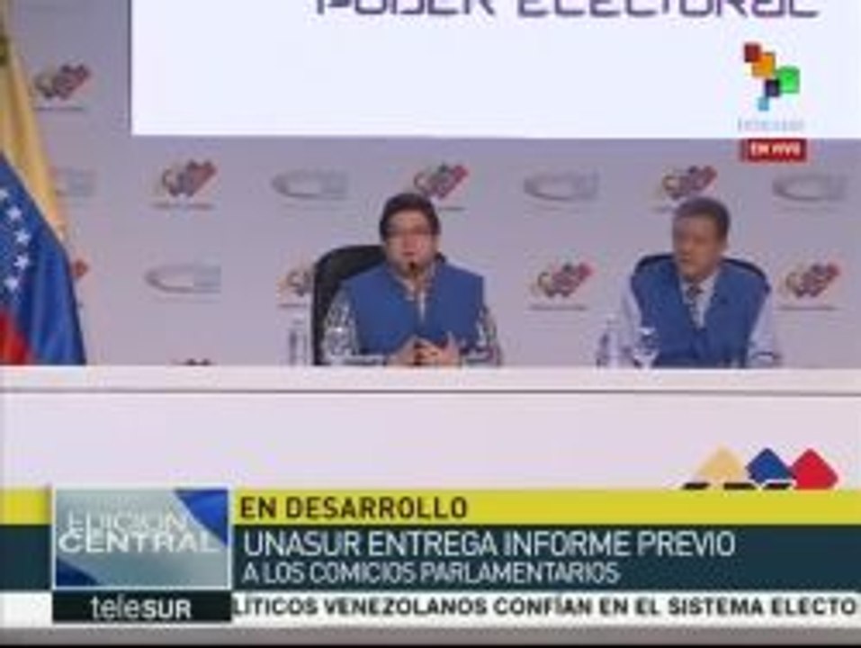 UNASUR entrega informe previo a comicios parlamentarios en Venezuela