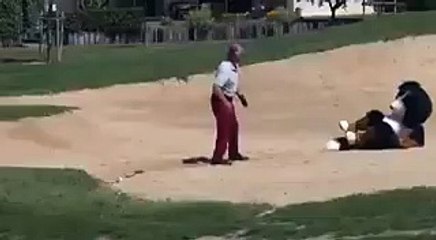 Man under the costume of bear