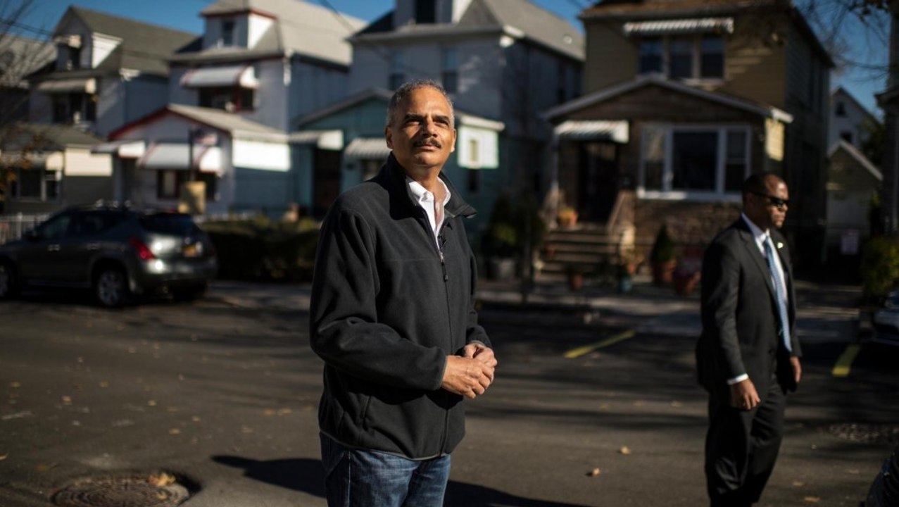 Eric Holder visits childhood home, reflects on early lessons about drugs and justice