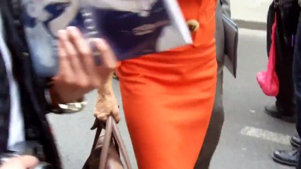 Fashion show exit  3 colored leather gloves  Paris Fashion Week PFW  2013