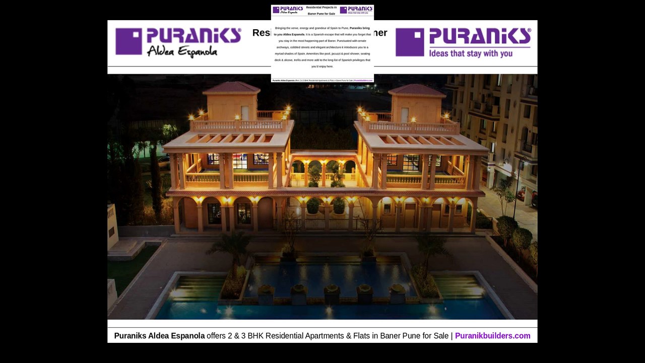 Puraniks Aldea Espanola offers Residential Flats in Baner Pune for Sale
