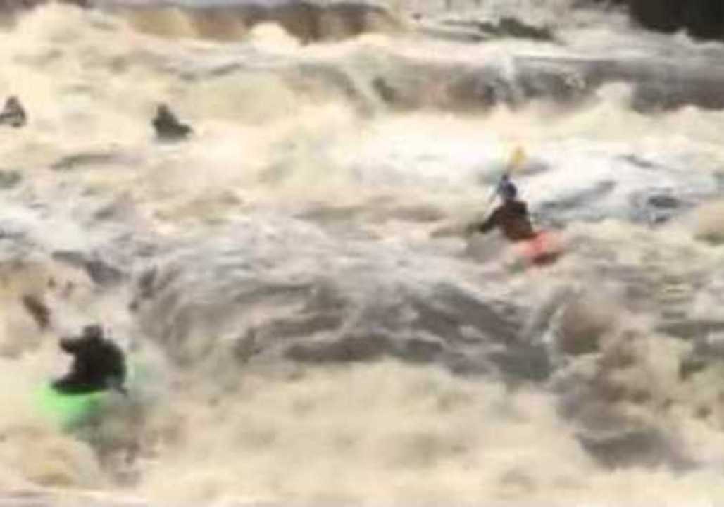 Kayakers Take Advantage of Storm Desmond Flooding in Ennistymon