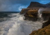 Waterfall Appears to Flow Upwards Amid Extreme Wind and Waves