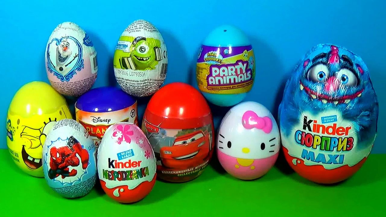 10 surprise eggs! Kinder Surprise MAXI Disney Cars MARVEL SpiderMan FROZEN Planes SpongeBo